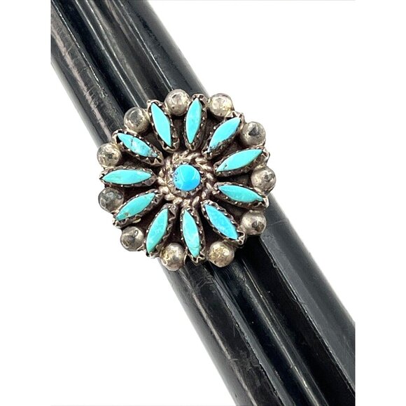 Vintage Zuni Petit Point Turquoise Ring 925 Sterling Silver Size 7.25 - Picture 8 of 8